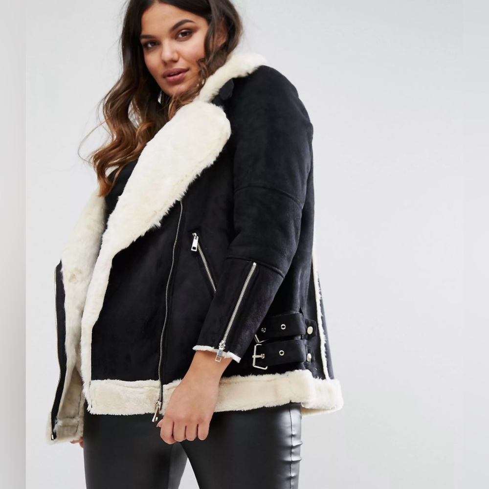 River Island Plus US size 16 UK size 20 Ziggy Aviator Jacket in Black and cream